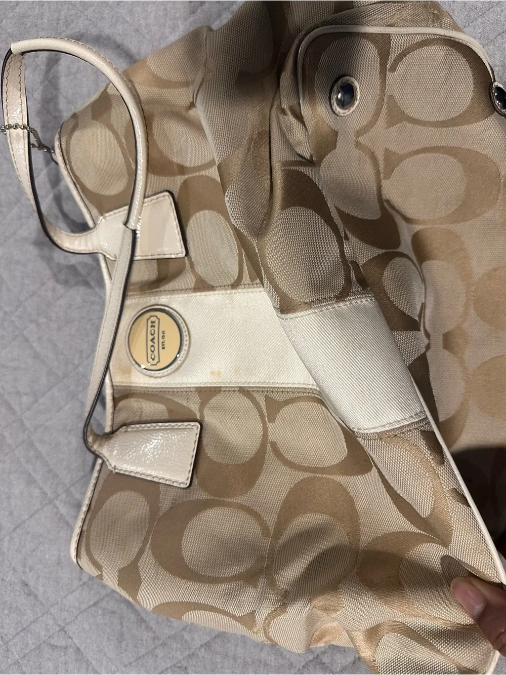 Coach Beige and Cream Signature Canvas Tote
